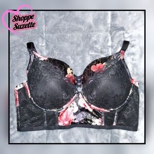 Torrid Push-Up Plunge Bra in Black with Skulls & Rose Floral Print 40DDD